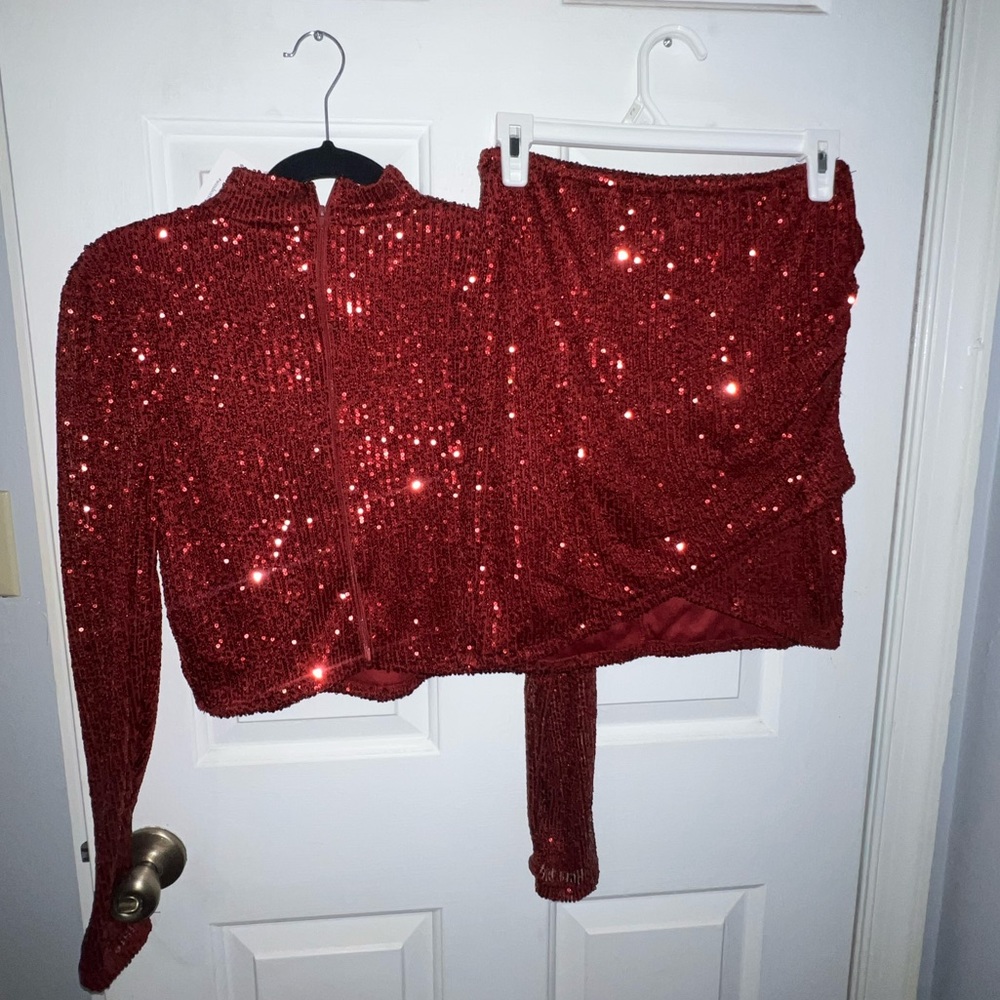 Red sequin matching set